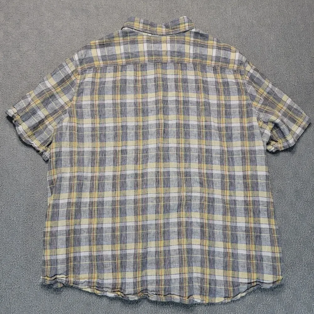 Levis Linen Blend Button Up Short Sleeve Shirt Mens XXL Standard Plaid